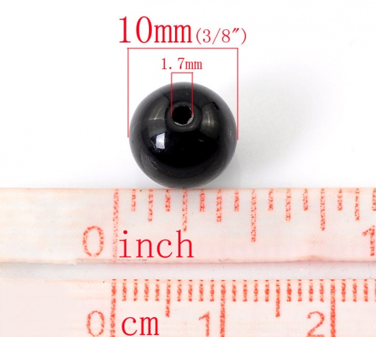 Picture of Acrylic Bubblegum Beads Ball Black Polished About 10mm Dia, Hole: Approx 1.8mm, 200 PCs
