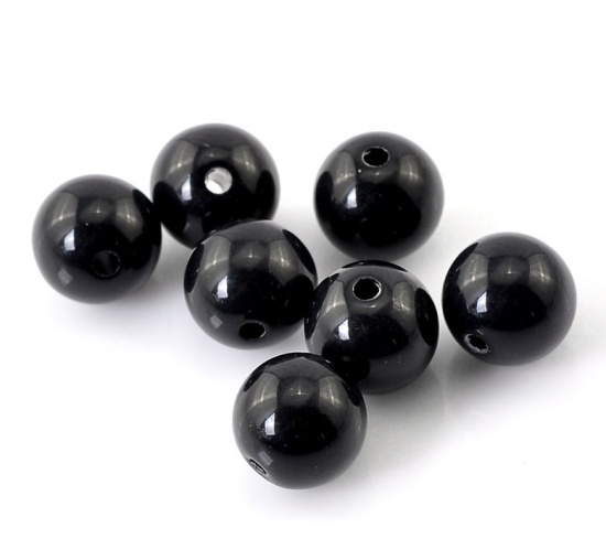 Picture of Acrylic Bubblegum Beads Ball Black Polished About 10mm Dia, Hole: Approx 1.8mm, 200 PCs