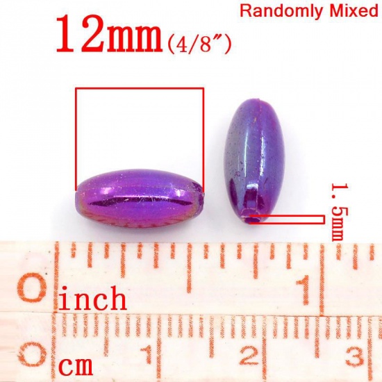 Picture of Acrylic Bubblegum Beads Oval At Random Mixed AB Rainbow Color Aurora Borealis Polished About 12mm x 6mm, Hole: Approx 1.5mm, 300 PCs