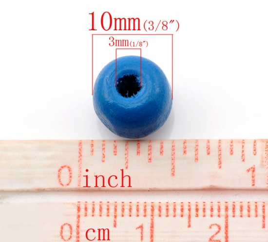ウッド スペーサ ビーズ 円形 青 約 10mm x 9mm、 穴：約 3mm、 300 個 の画像
