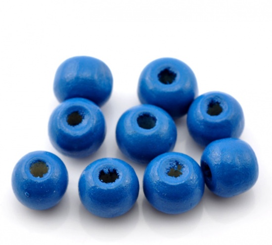 Picture of 300PCs Dark Blue Dyed Round Wood Beads 10x9mm