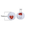 Picture of Acrylic Spacer Beads Flat Round White & Red Heart Pattern About 7mm Dia, Hole: Approx 1mm, 500 PCs