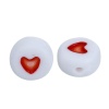 Picture of Acrylic Spacer Beads Flat Round White & Red Heart Pattern About 7mm Dia, Hole: Approx 1mm, 500 PCs