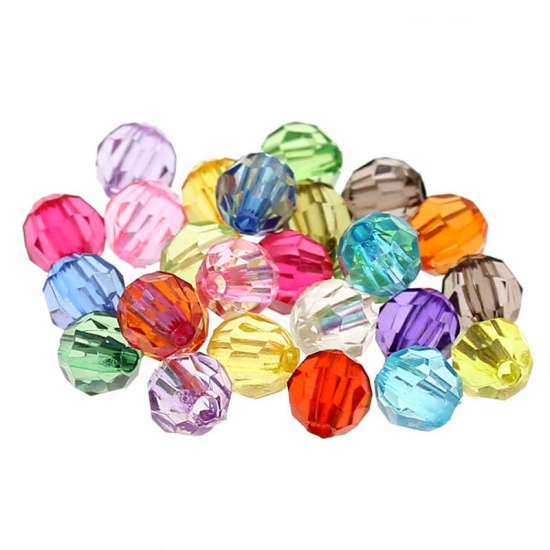 Picture of Transparent Acrylic Bubblegum Beads Ball At Random Mixed Faceted About 6mm Dia, Hole: Approx 1mm, 500 PCs