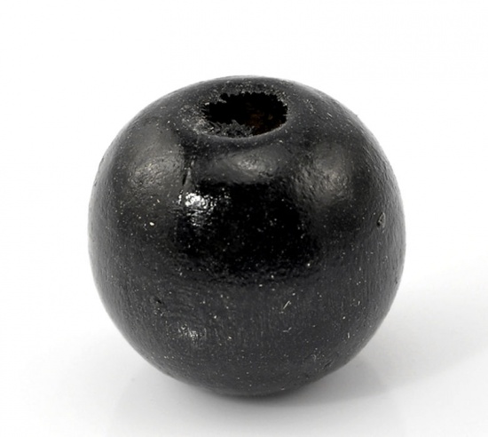 ウッド スペーサ ビーズ 円形 黒 約 16mm直径、 穴：約 5mm、 100 個 の画像