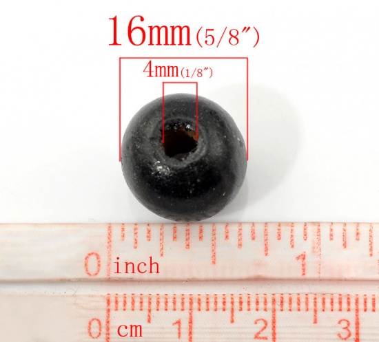 Picture of Wood Spacer Beads Round Black About 16mm Dia, Hole: Approx 5mm, 100 PCs