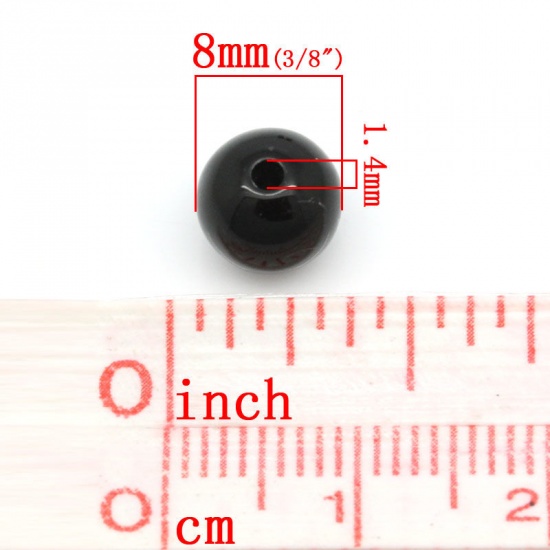 Picture of Acrylic Bubblegum Beads Ball Black Polished About 8mm Dia, Hole: Approx 2mm, 500 PCs