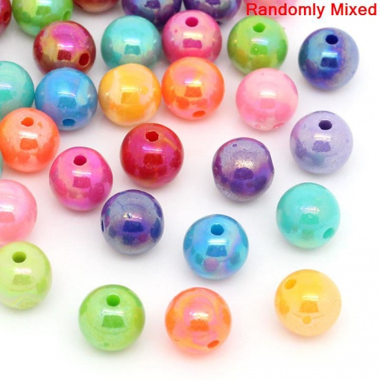 Picture of Acrylic Bubblegum Beads Ball At Random Mixed AB Color Polished About 8mm Dia, Hole: Approx 2.5mm, 300 PCs