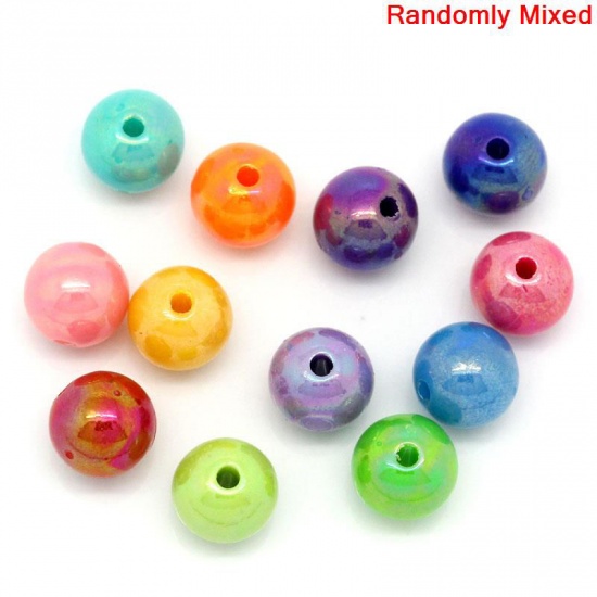Picture of Acrylic Bubblegum Beads Ball At Random Mixed AB Color Polished About 8mm Dia, Hole: Approx 2.5mm, 300 PCs