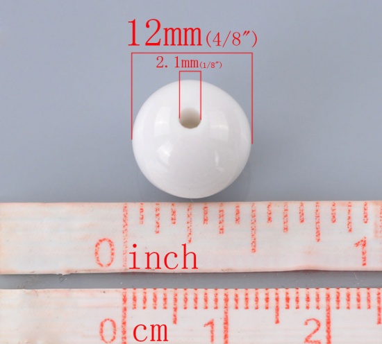 Picture of Acrylic Bubblegum Beads Ball White Polished About 12mm Dia, Hole: Approx 2mm, 100 PCs