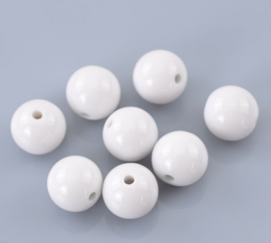 Picture of Acrylic Bubblegum Beads Ball White Polished About 12mm Dia, Hole: Approx 2mm, 100 PCs
