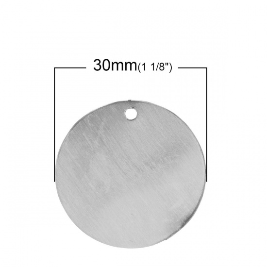 Immagine di 304 Acciaio Inossidabile Etichette di Stampaggio Vuote Ciondoli Tondo Tono Argento Lucidatura Unilaterale 3cm Dia, 10 Pz