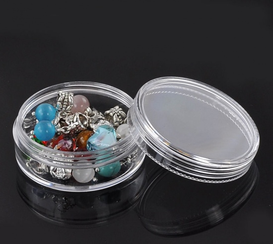 Picture of Plastic Beads Organizer Container Storage Box Round Transparent 5cm(2") x 5cm(2"), 8 PCs
