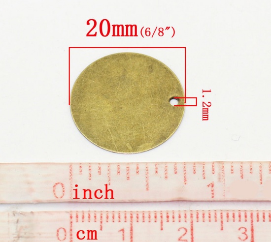 Picture of Iron Based Alloy Charms Round Antique Bronze 20mm( 6/8") Dia, 200 PCs