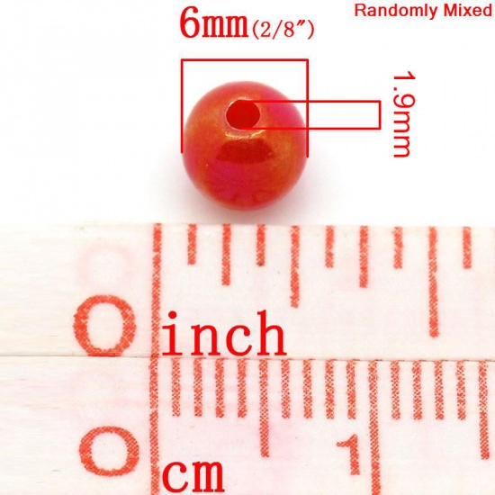 Picture of Acrylic Bubblegum Beads Ball At Random Mixed AB Color Polished About 6mm Dia, Hole: Approx 1.9mm, 500 PCs