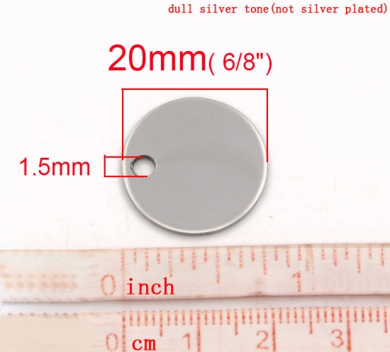 Immagine di 304 Acciaio Inossidabile Etichette di Stampaggio Vuote Ciondoli Tondo Tono Argento Lucidatura Unilaterale 20mm Dia, 10 Pz