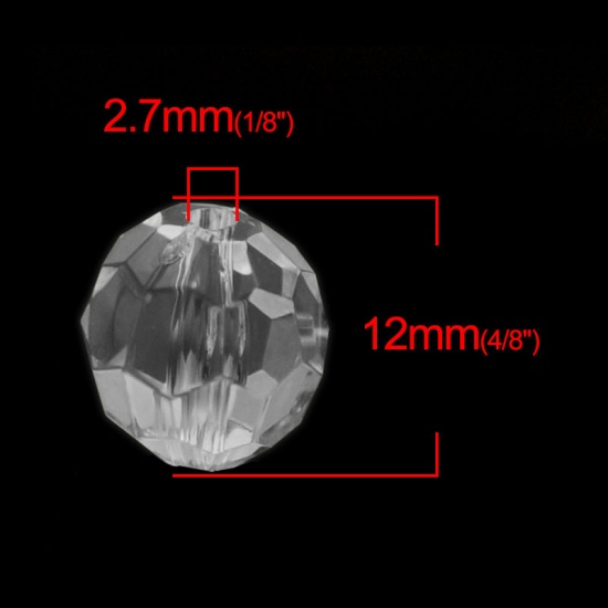 Picture of Acrylic Beads Ball Transparent Clear Faceted Imitation Crystal About 12mm x 11mm, Hole: Approx 2.7mm, 100 PCs