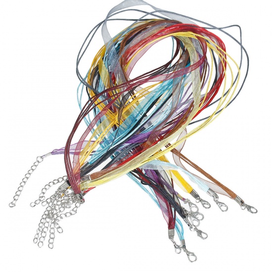 Immagine di Lega di Zinco + Ferro + Organza Stringa del CavoCollana Colore Misto lunghezza:43.2cm 22 Pz