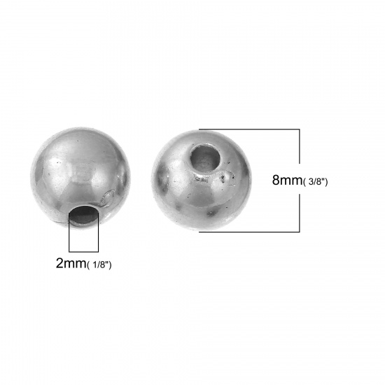 Picture of Acrylic Bubblegum Beads Ball Silver Tone About 8mm Dia, Hole: Approx 2mm, 200 PCs