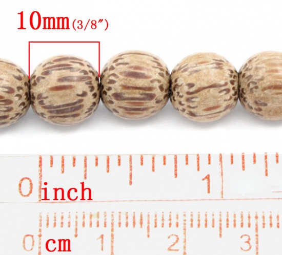 Picture of Wood Spacer Beads Coco Light Coffee 10mm Dia,72cm long,Hole:Approx 2.4mm,1 Strand(approx 80PCs)
