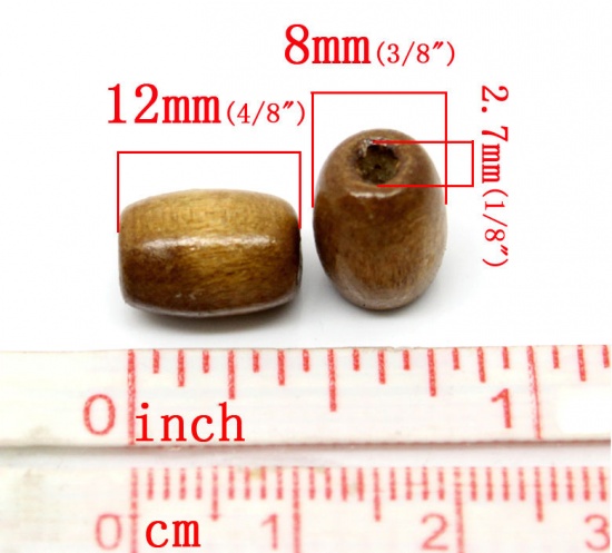Picture of Wood Spacer Beads Cylinder Light Coffee About 12mm x 8mm, Hole: Approx 2.7mm, 300 PCs