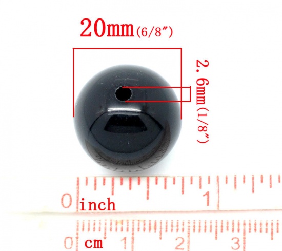 Picture of Acrylic Opaque Bubblegum Beads Ball Black Polished About 20mm Dia, Hole: Approx 2.6mm, 20 PCs