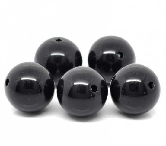 Picture of Acrylic Opaque Bubblegum Beads Ball Black Polished About 20mm Dia, Hole: Approx 2.6mm, 20 PCs