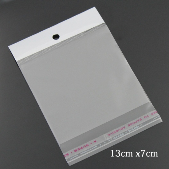 Image de Sachet Pochette Autocollant en Plastique Rectangle Transparent avec Trou d'Accroche (Espace Utilisable: 9x7cm) 13cm x 7cm, 100 PCs
