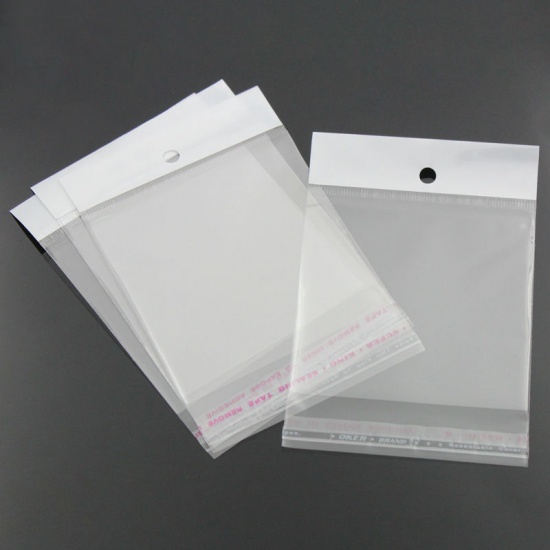 Picture of Plastic Self-Seal Bags Rectangle Transparent W/ Hang Hole(Usable Space: 9x7cm) 13cm x7cm(5 1/8" x2 6/8"), 100 PCs