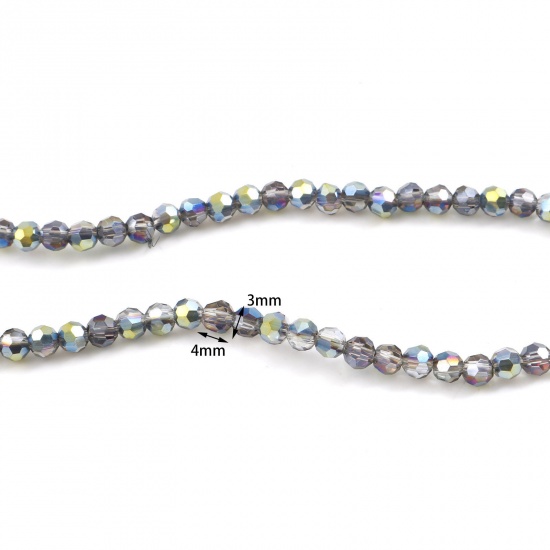 Picture of Glass Loose Beads Round AB Rainbow Color Aurora Borealis Faceted About 4mm x 3mm, Hole: Approx 0.5mm, 36cm long, 2 Strands (Approx 95 PCs/Strand)