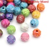 Picture of Acrylic Bubblegum Beads Round At Random Mixed AB Color Flower Carved About 8mm Dia, Hole: Approx 1.8mm, 200 PCs