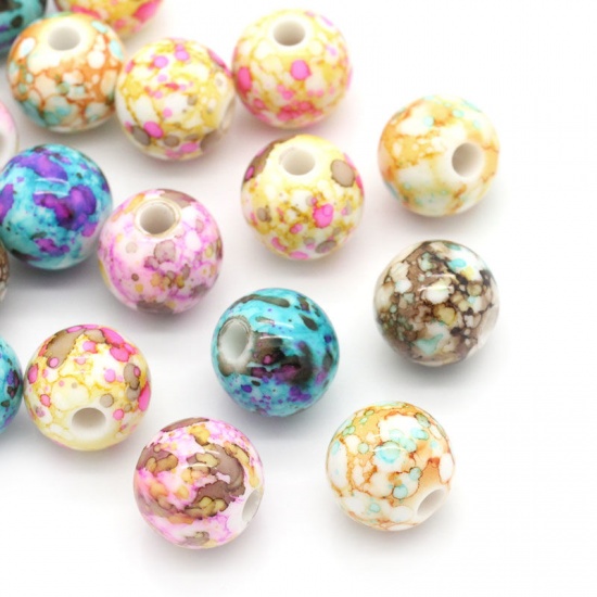 Picture of Acrylic Bubblegum Beads Ball At Random Mixed Flower Pattern About 14mm Dia, Hole: Approx 3.6mm, 50 PCs