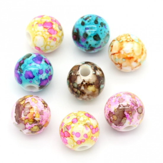 Picture of Acrylic Bubblegum Beads Ball At Random Mixed Flower Pattern About 14mm Dia, Hole: Approx 3.6mm, 50 PCs