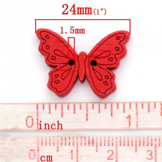 Picture of Natural Wood Sewing Buttons Scrapbooking 2 Holes Butterfly At Random Mixed 24mm(1") x 18mm( 6/8"), 100 PCs