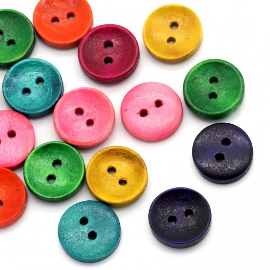 Picture of Wood Sewing Button Scrapbooking Round At Random Mixed 2 Holes 15mm( 5/8") Dia, 100 PCs