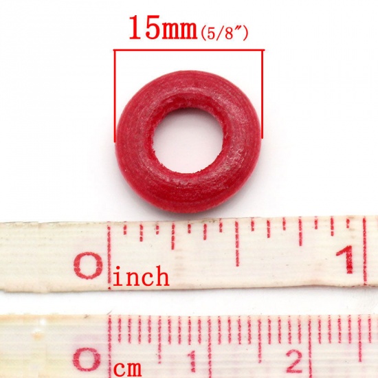 Bild von Natürliches Holz Zwischenperlen Spacer Perlen Rund Mix Farben 15mm D., Loch: 7mm, 200 Stücke