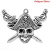 Picture of Zinc Based Alloy Halloween Pendants Skull With Cross Sword Antique Silver Color (Can Hold ss16 Rhinestone) 4.5cm x 3.4cm(1 6/8"x1 3/8"), 10 PCs