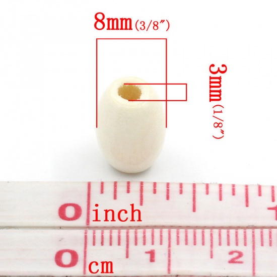 Immagine di Legno Separatori Perline Ovale Bianco Nulla Disegno Circa 12mm x 8mm, Foro: Circa 3mm, 300 Pz