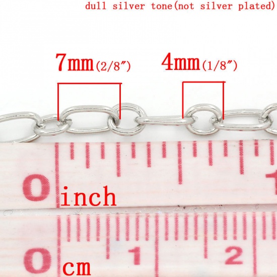 Picture of Iron Based Alloy Open 1:1 Figaro Link Cable Chain Findings Silver Tone 6.5x3.5mm(2/8"x1/8") 4x3.5mm(1/8"x1/8"), 10 M
