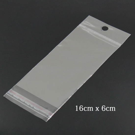 Picture of Plastic Bags Self Adhesive Seal Transparent (Usable Space: 12.2x6cm) W/ Hang Hole 16cm x 6cm(6 2/8"x2 3/8"), 200 PCs