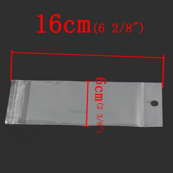 Image de Sachet Pochette Autocollant en Plastique Transparent (Espace Utilisable: 12.2x6cm) avec Trou d'Accroche 16cm x 6cm, 200 PCs