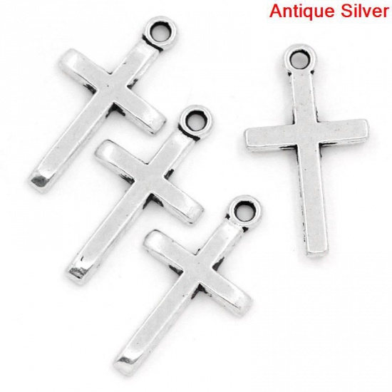 Picture of Zinc Based Alloy Easter Charms Cross Antique Silver Color 24mm(1") x 14mm( 4/8"), 60 PCs