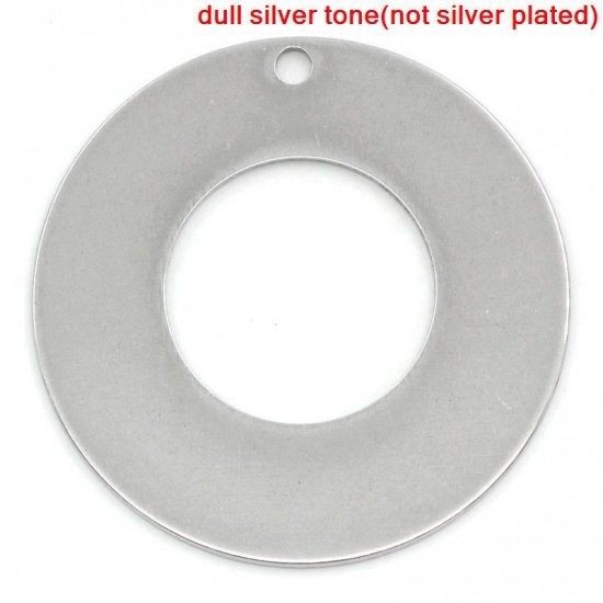 Picture of 304 Stainless Steel Blank Stamping Tags Pendants Circle Ring Silver Tone Roller Burnishing 30mm Dia., 10 PCs