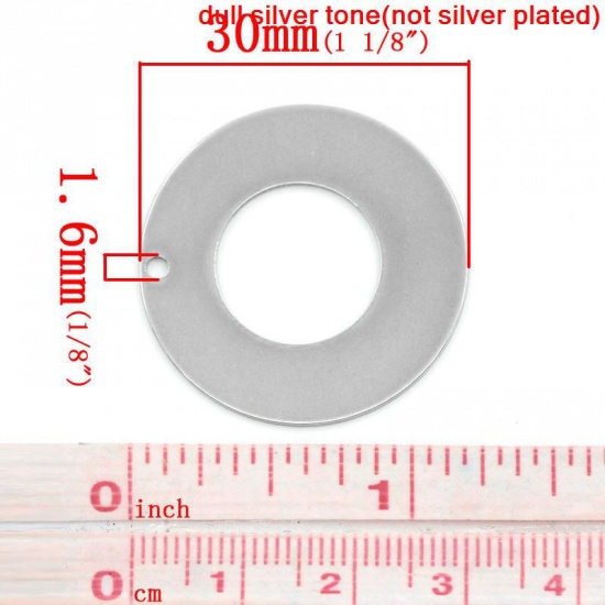 Picture of 304 Stainless Steel Blank Stamping Tags Pendants Circle Ring Silver Tone Roller Burnishing 30mm Dia., 10 PCs