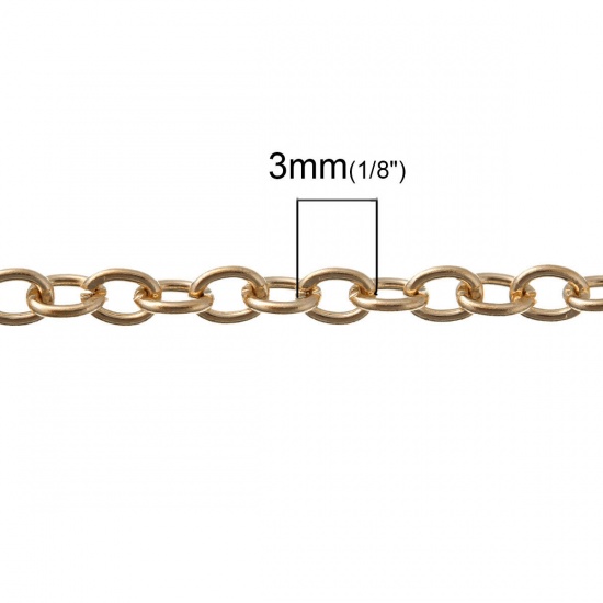 Picture of Iron Based Alloy Link Cable Chain Findings Gold Plated 3x2mm, 10 M