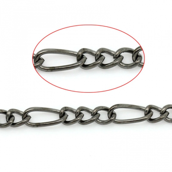 Picture of Iron Based Alloy Open 3:1 Figaro Link Curb Chain Findings Gunmetal 7.5x3.4mm(2/8"x1/8") 4x3mm(1/8"x1/8"), 5 M