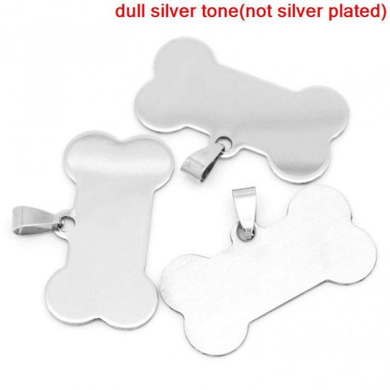 Picture of 304 Stainless Steel Blank Stamping Tags Pendants Bone Silver Tone One-sided Polishing 29mm x 40mm, 10 PCs