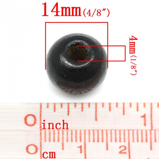 Picture of Wood Spacer Beads Round Dyed Black 14mm Dia,Hole:Approx 4mm,100PCs