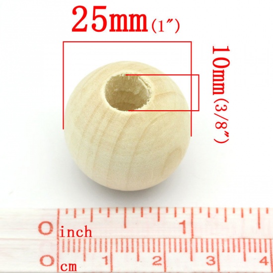 Picture of Wood Spacer Beads Round Ball Natural 25mm Dia,Hole:Approx 10mm,20PCs