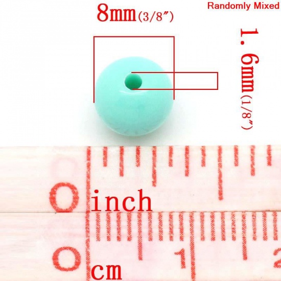Picture of Pastel Acrylic Bubblegum Beads Round At Random Mixed About 8mm Dia, Hole: Approx 1.6mm, 300 PCs